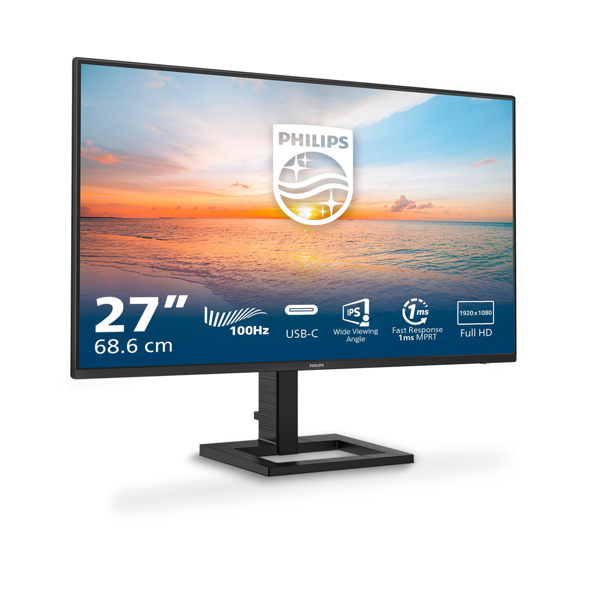 Philips 27E1N1300AM - Monitor FHD de 27 Pulgadas, Altura Regulable, Altavoces (1920x1080, 100 Hz, HDMI, USB-C (65W Power Delivery), Hub USB) Negro