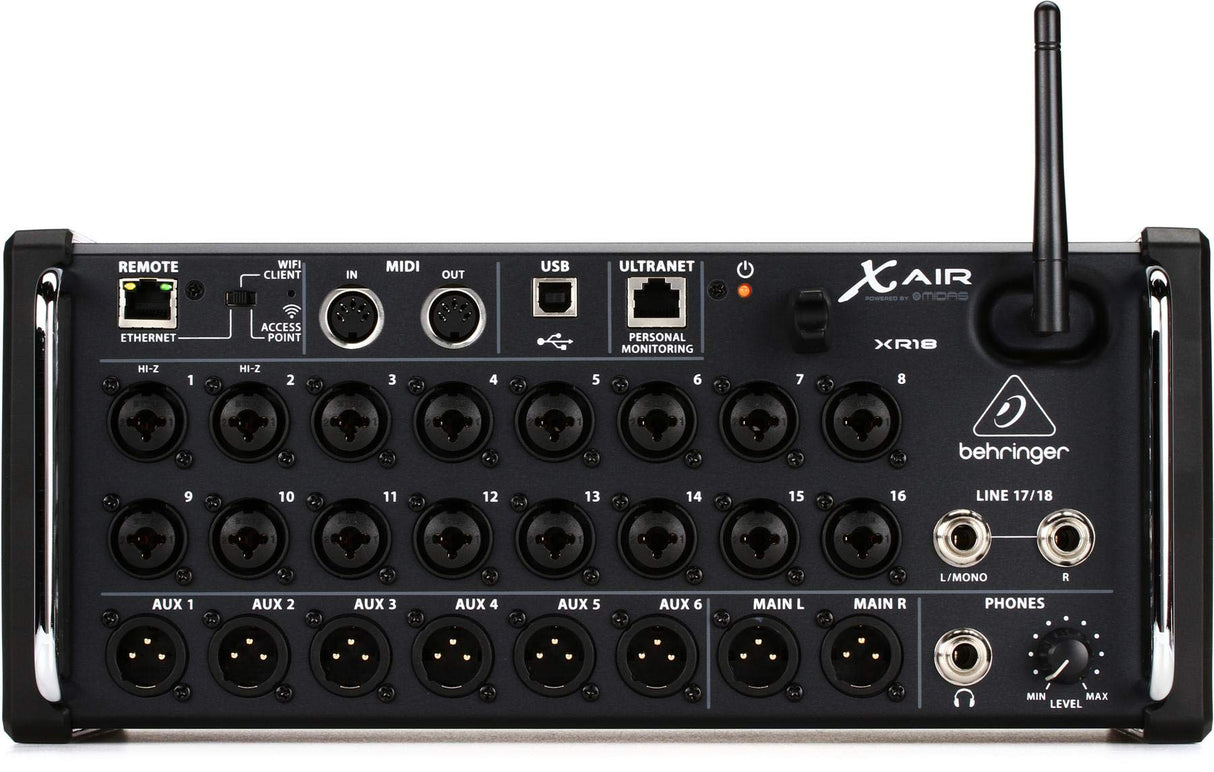 Behringer X AIR XR18 Mezclador digital de 18 canales y 12 buses para tabletas iPad/Android con 16 preamplificadores Midas programables, módulo Wifi integrado e interfaz de audio USB multicanal