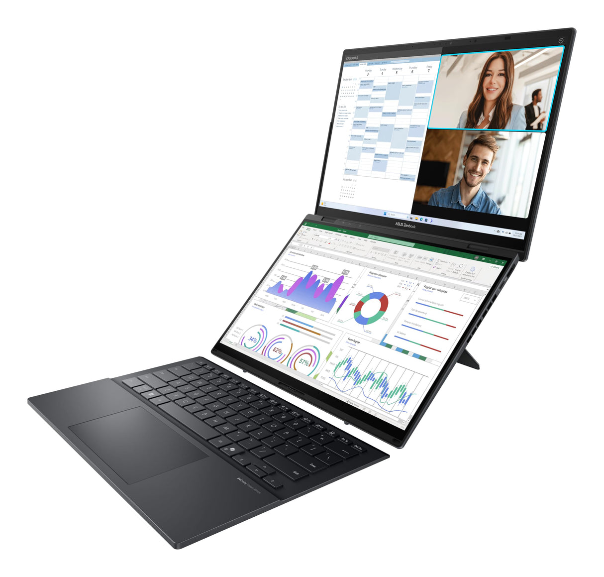 ASUS Zenbook Duo OLED UX8406CA-QL335W - Ordenador Portátil 14" WUXGA (Intel Core Ultra 7 255H, 32GB RAM, 1TB SSD, ARC 140T, Windows 11 Home) Gris Tintero - Teclado QWERTY español