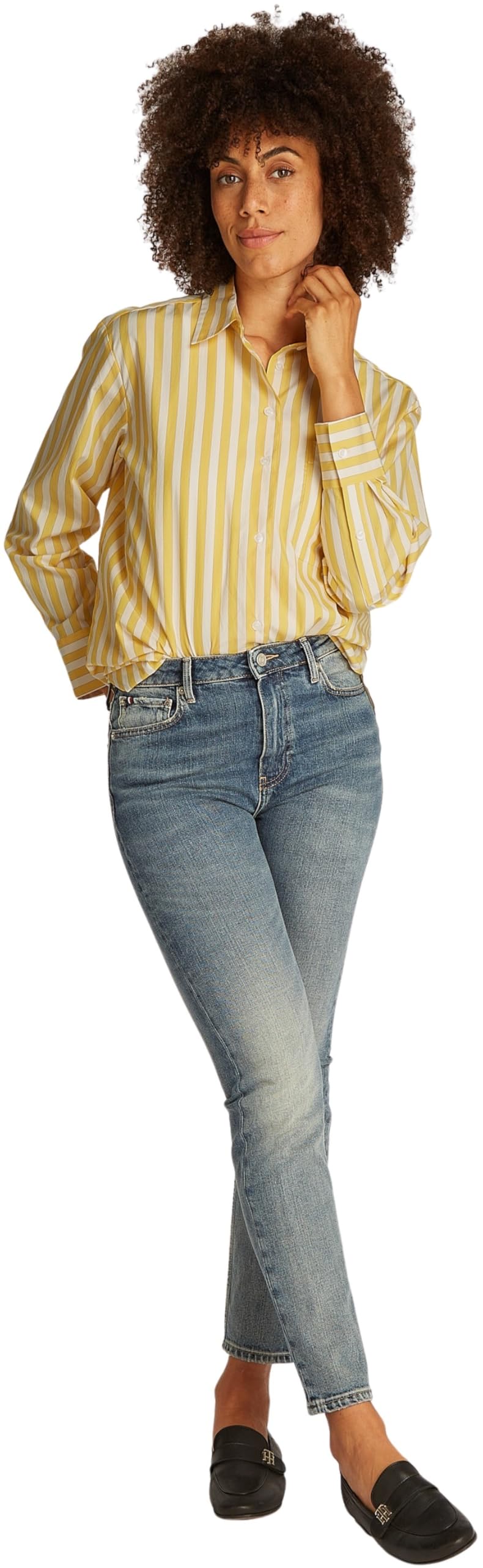 Tommy Hilfiger Camisa Mujer Poplin Easy Fit Oversized, Multicolor (STP Citronella), 38