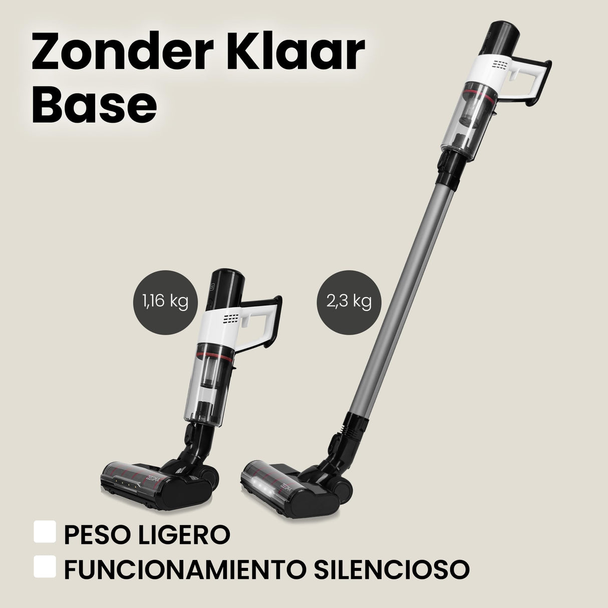 Zeegma ZONDER KLAAR Base Aspirador Vertical sin Sable 250W, Funcionamiento hasta 55 min., 3 Modos de Funcionamiento, Cepillo Eléctrico LED Tecnología Smart Sensor de Polvo, Función de Limpieza