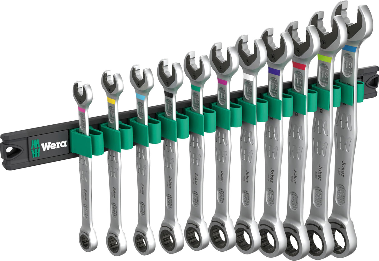 Wera 05020014001 9630 Tira magnética 6000 Joker 1 Juego de llaves carraca de boca y anillo, 12 piezas