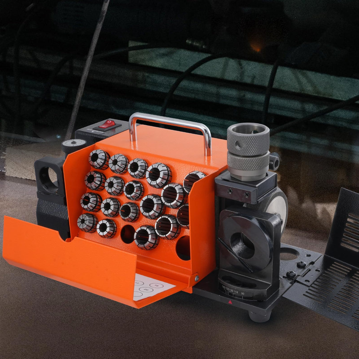 VEVOR Afilador de Brocas 290x145x160mm Afilador de Fresas Ángulo de Descarga de Labios de 3-20 mm Ángulo de Punta Ajustable 95°-135° Afilador de Brocas Portátil con 18 Pinzas, Muela Abrasiva CBN y SDC