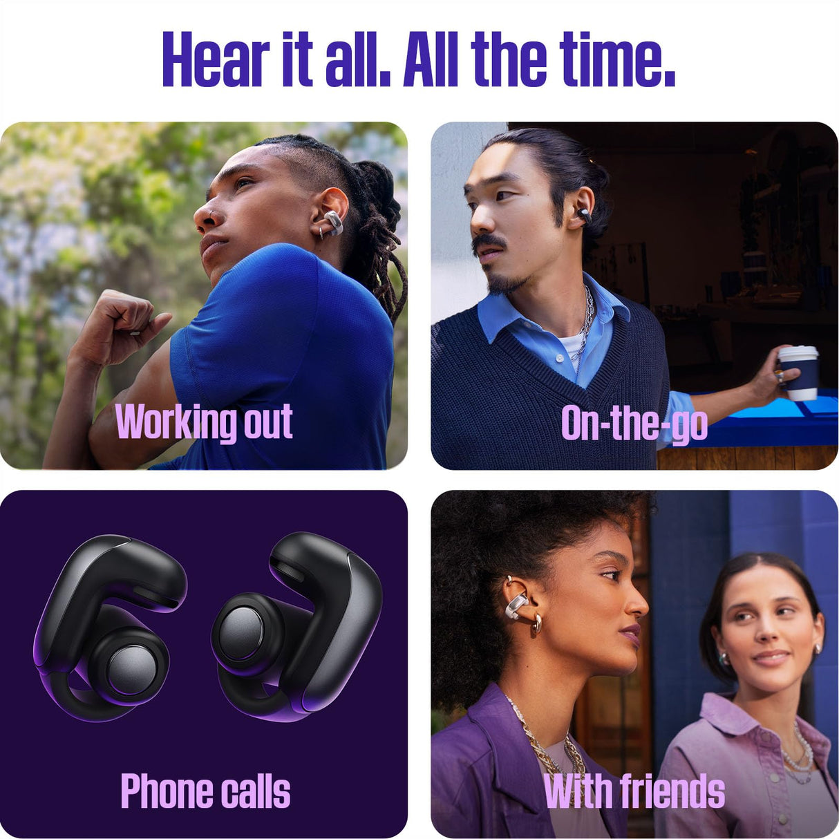 Bose Ultra Open Earbuds, Auriculares inalámbricos de botón de alta gama y fidelidad, Auriculares Bluetooth intraurales , Diseño de moda abierto, Hasta 48 h de autonomía, Lila Claro - Edición Limitada