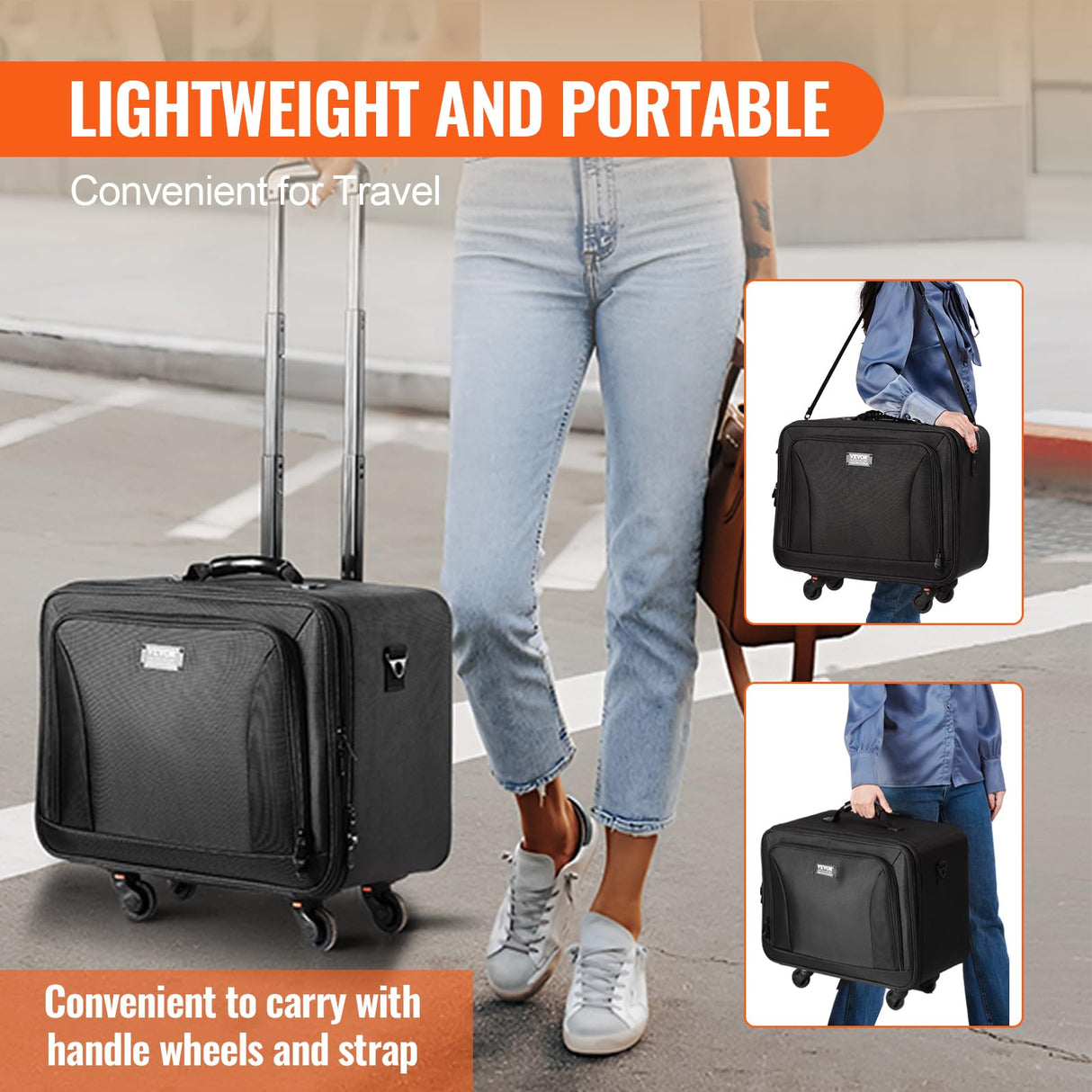 VEVOR Estuche de Maquillaje con Ruedas 3 Niveles, Maleta de Almacenamiento de Transporte con Asas Correa, Caja Bolsa de Maquillaje Oxford Impermeable Negro