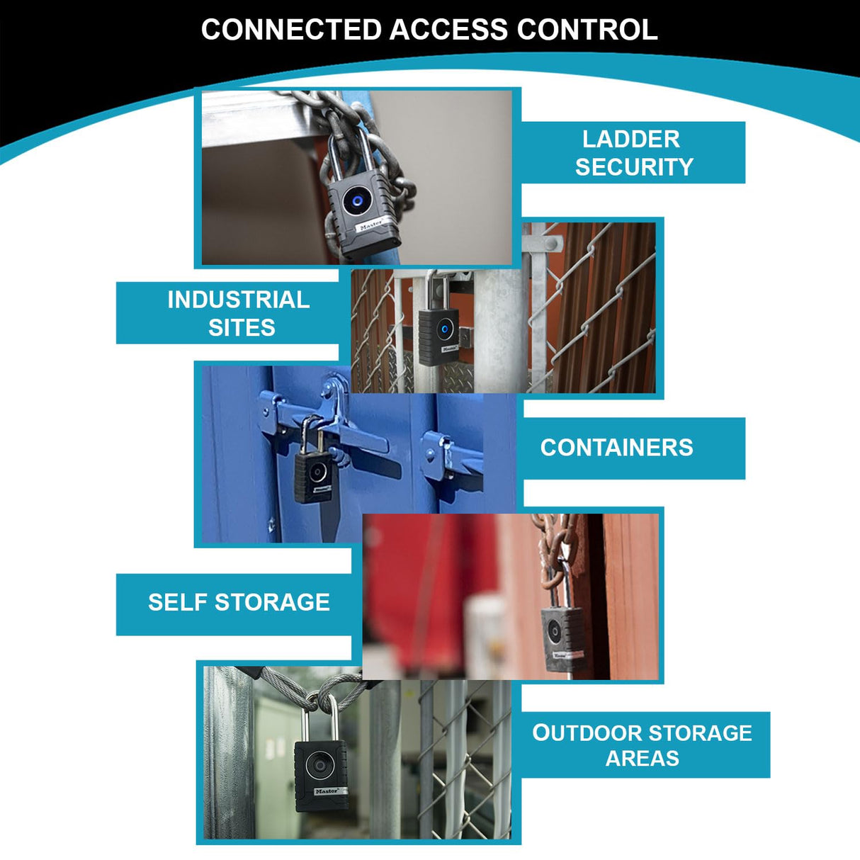 Master Lock 4401EURLHEC Candado con conexión Bluetooth para uso privado o profesional, Estanco, Grillete largo