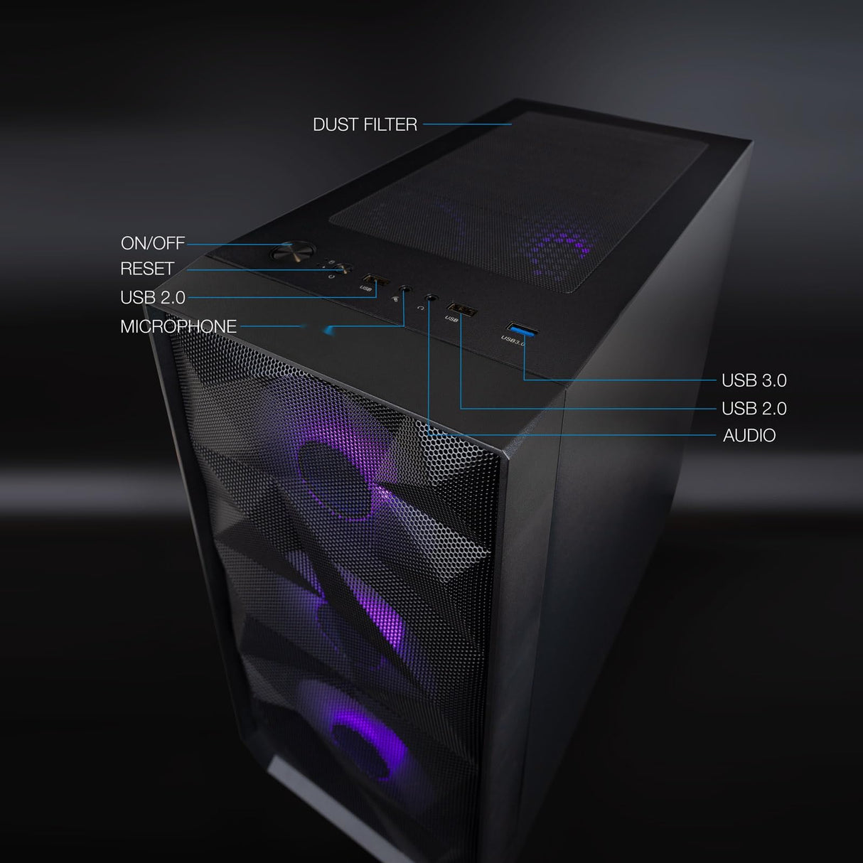 Caja minitorre Gaming Negra, Formato ATX, ventilación optimizada, diseño Elegante, Ideal para PC de Juego y configuraciones Personalizadas.