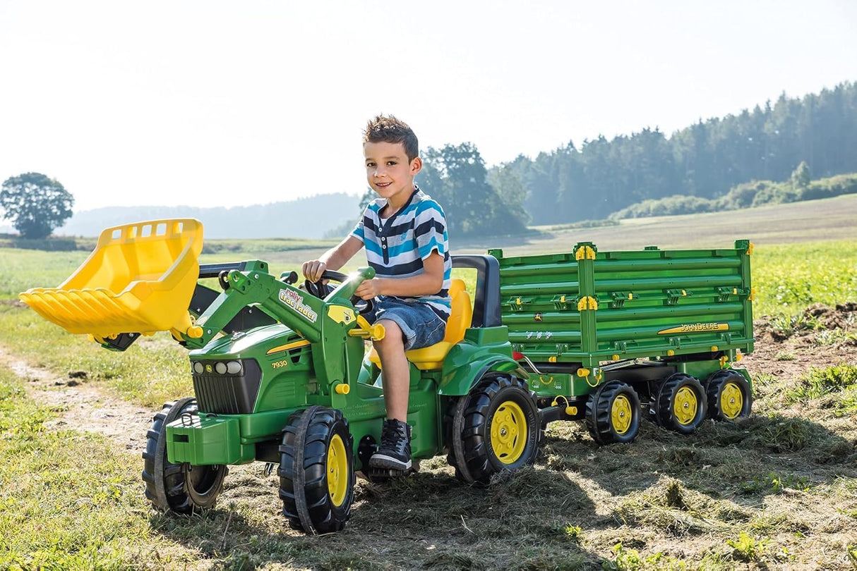 Rolly Toys RollyFarmtrac John Deere 710447 - Juego de 2 Piezas con vehículo a Pedales para niños a Partir de Tres años y Excavadora Trasera con función de Asiento
