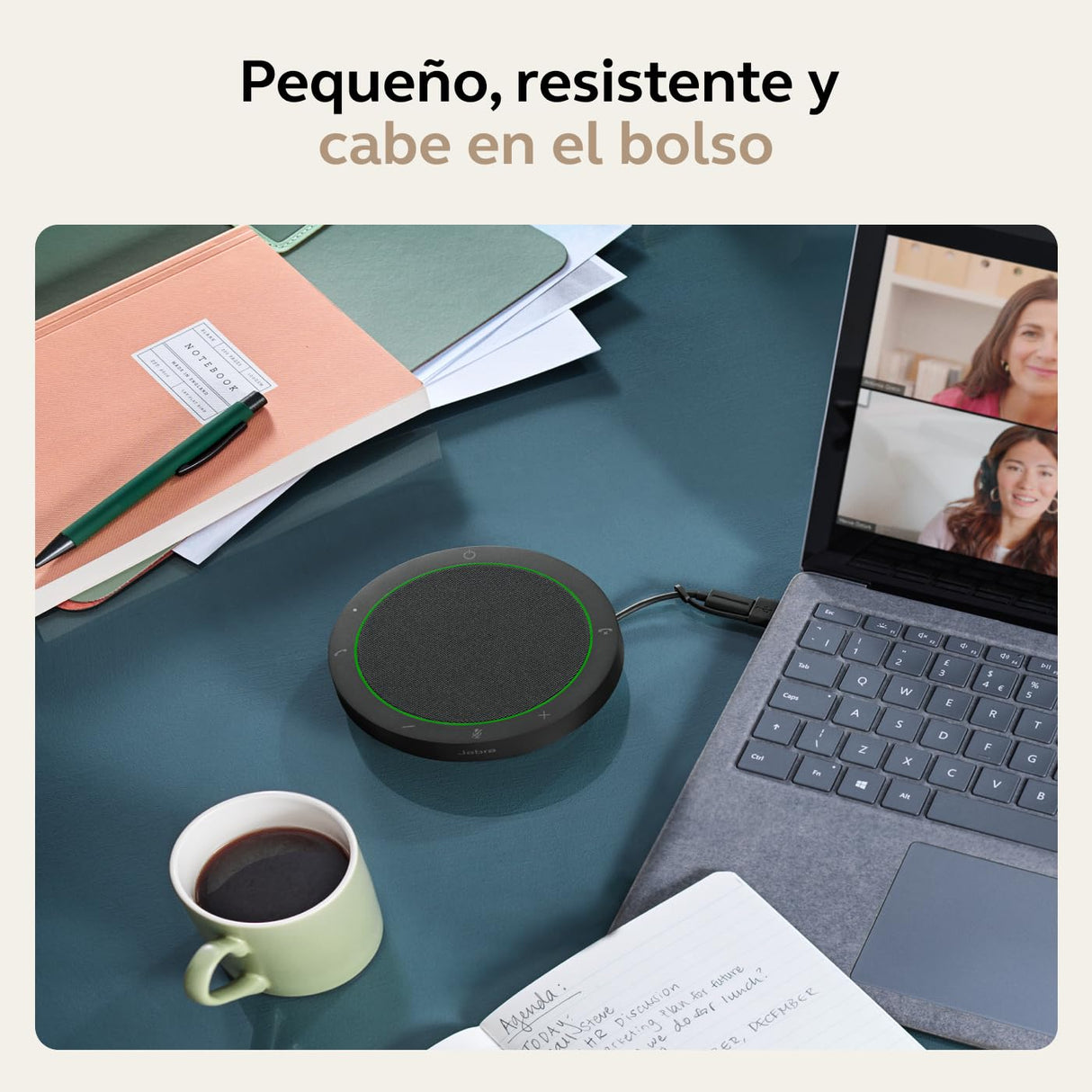 Jabra Speak2 40 Altavoz Portátil, 4 Micrófonos, Cancelación de Ruido, 50 mm de Alto Alcance, Audio de Banda Ancha y Conexiones USB-A y USB-C, Certificado para Zoom y Google Meet, Gris Oscuro