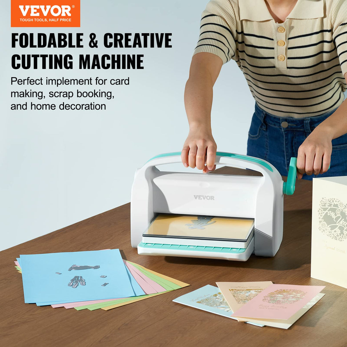 VEVOR Máquina Troqueladora Apertura de Ancho de 226 mm Máquina de Troquelado y Estampado Manual con 8 Troqueles, 10 Cartulinas y 1 Carpeta A6 Juego Completo para Decoración Álbum Tarjetas Manualidades
