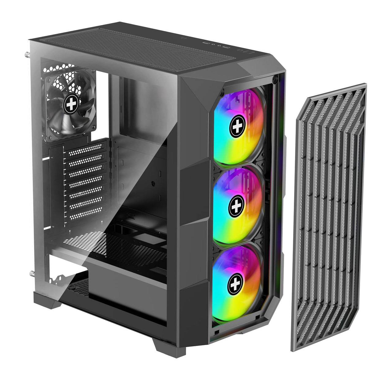 Xilence Xilent Breeze II X812.ARGB - Carcasa para Ordenador de Videojuegos (3 Ventiladores ARGB de 120 mm, 1 Ventilador PWM de 120 mm, Carcasa para Torre ATX, Panel Lateral de Cristal, Elegante Malla