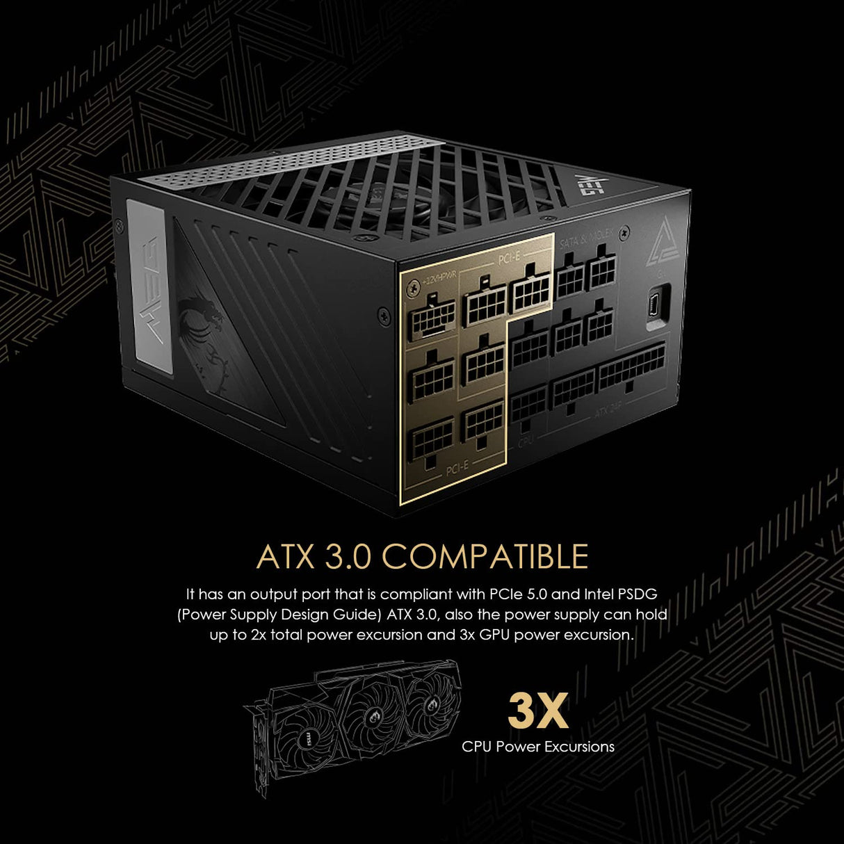MSI Meg AI1300P PCIE5 Fuente de Alimentación 1300W, 80+ Platinum, ATX 3.0 Totalmente Modular, Soporte GPU PCIe 5.0, Ventilador 120 mm