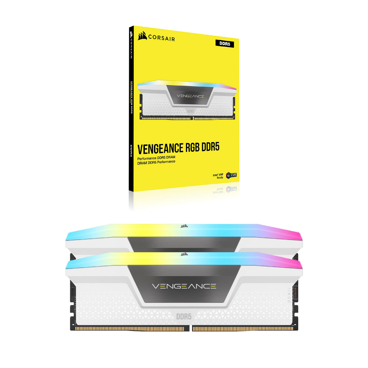 CORSAIR Vengeance RGB DDR5 RAM 32GB (2x16GB) 6400MHz CL32-40-40-84 1.40V AMD Expo Intel XMP 3.0 Memoria de Ordenador de Sobremesa – Blanco (CMH32GX5M2B6400Z32W)