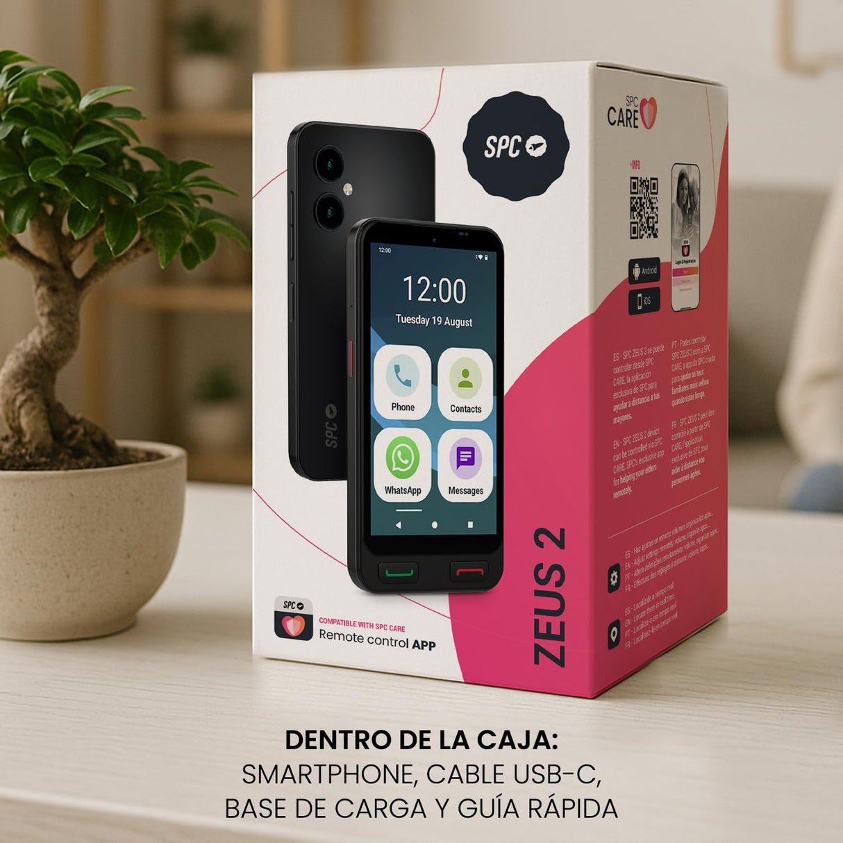 SPC Zeus 2 + Carcasa | Smartphone para Mayores Compatible con App para Control y ubicación remota | Modo fácil, Botones físicos, Iconos XXL | Pantalla 5”, Dos cámaras, 64GB | Base de Carga, Botón SOS