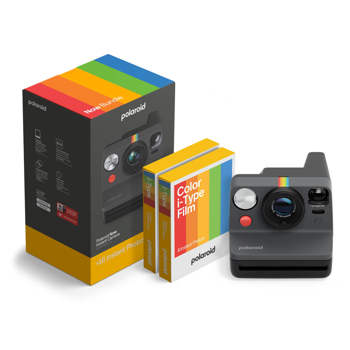Polaroid - Now Gen 3 - Cámara instantánea - Paquete de cámara + película en Color (16 Fotos) Negro (6560)