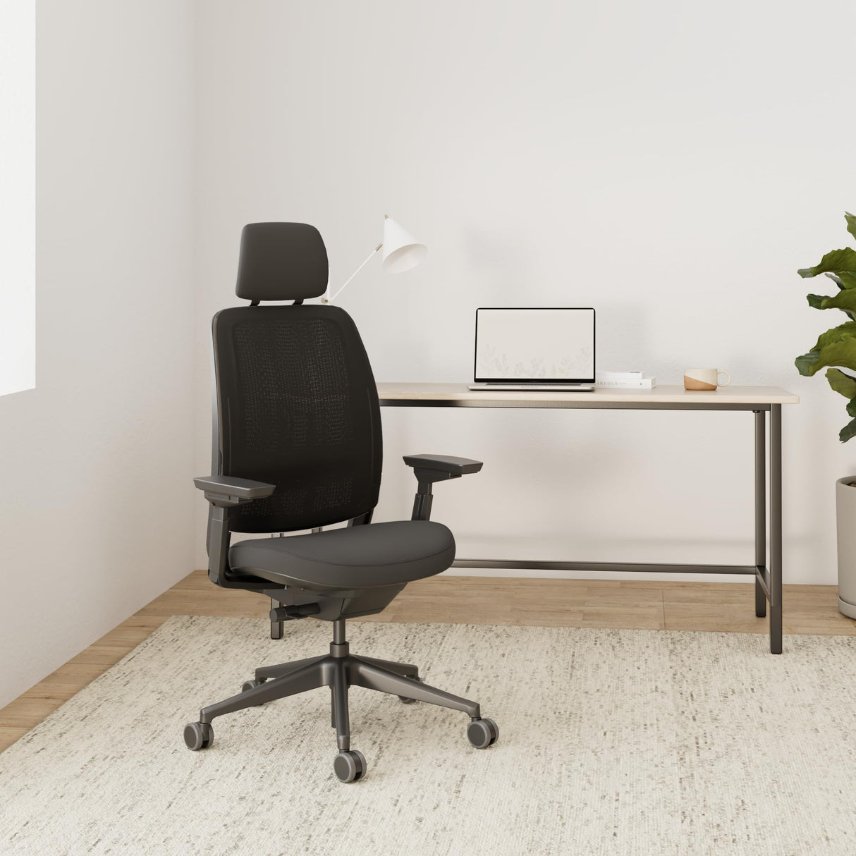 Steelcase Series 2, silla de oficina ergonómica con sujeción lumbar, brazos 4D y reposa cabeza regulables, respaldo de malla Ónix