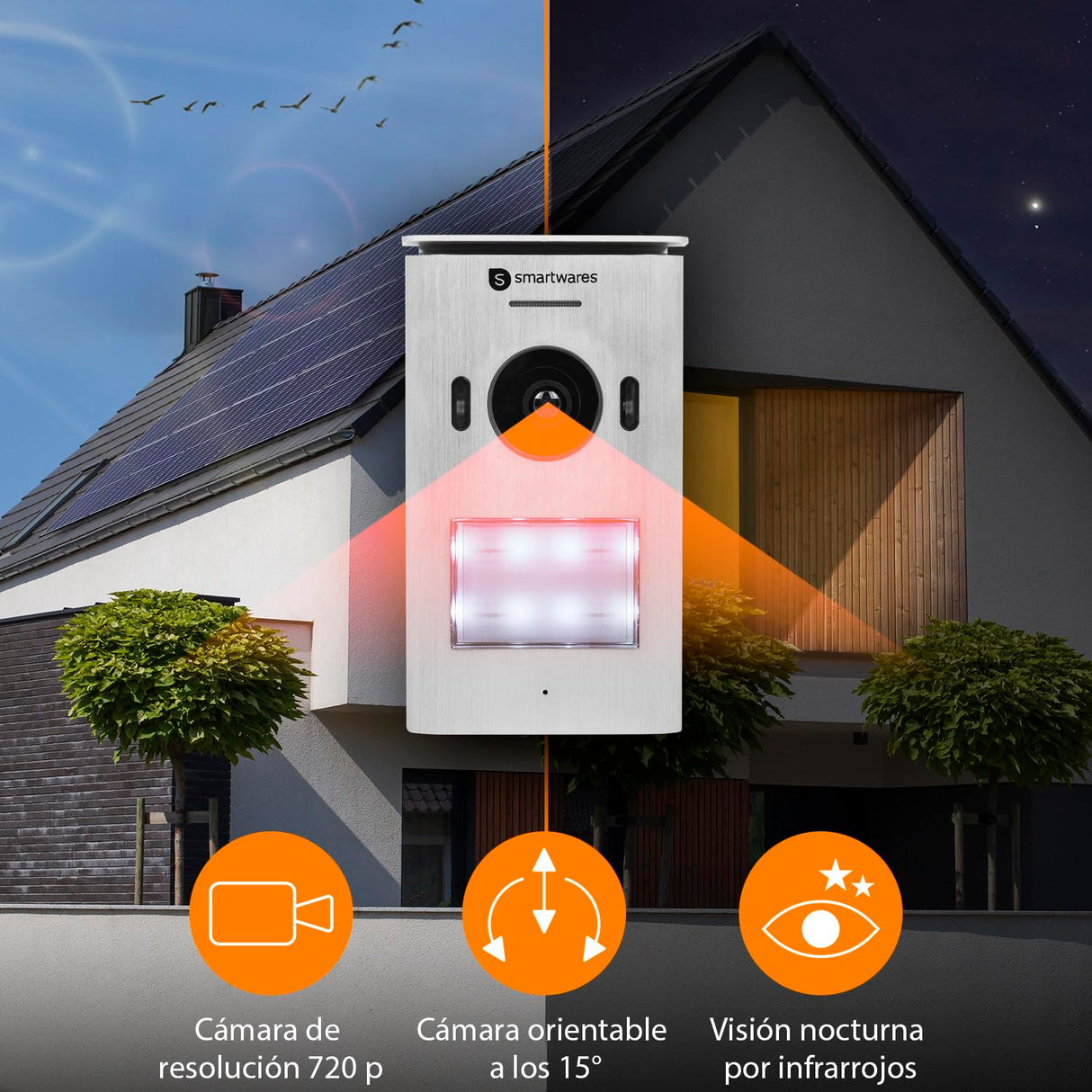Sistema de Videoportero Smartwares DIC-22212 – 720p HD – Monitor LCD de 7” (17,8 cm) – Cámara de inclinación/panorámica - Función de grabación automática – Visión nocturna - Resistente al agua