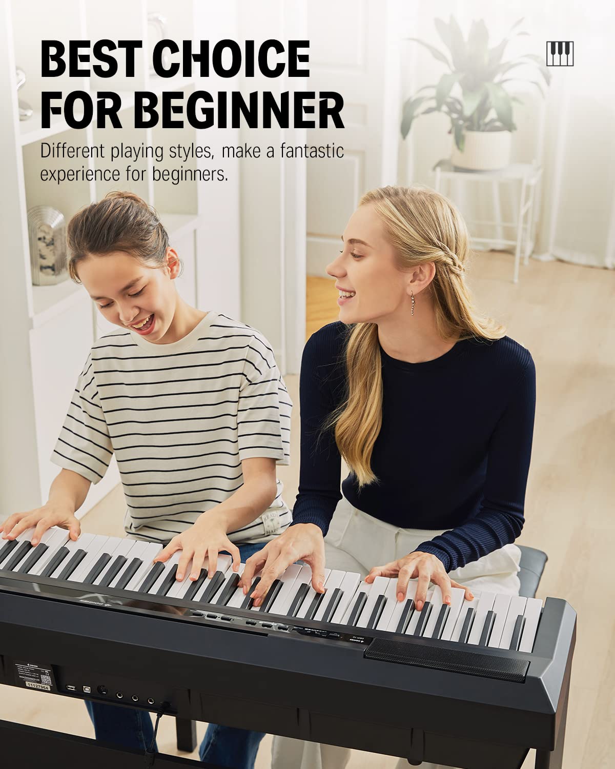 Donner Piano Eléctrico Digital 88 Teclas, Mitad Contrapesadas Teclas, Teclado Musical Adecuado para Principiantes con Soporte de Piano Desmontable y Pedal Triple, DEP-10S, Retro, Negro