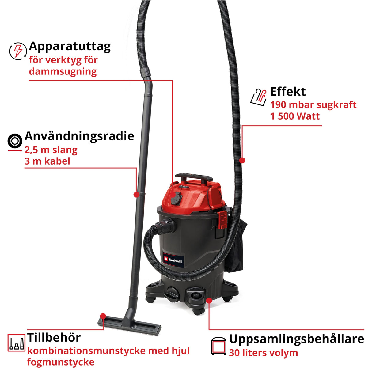 Einhell TC-VC 1930 A Aspirador de Agua y Polvo, röd