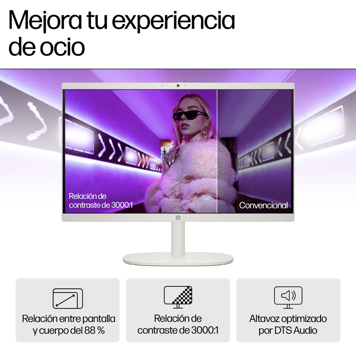 HP All-in-One 22-dg0038ns - Ordenador de 21.5" (Intel N100, 8GB RAM, 256GB SSD, Intel UHD Graphics, FreeDos) - White - Teclado QWERTY Español