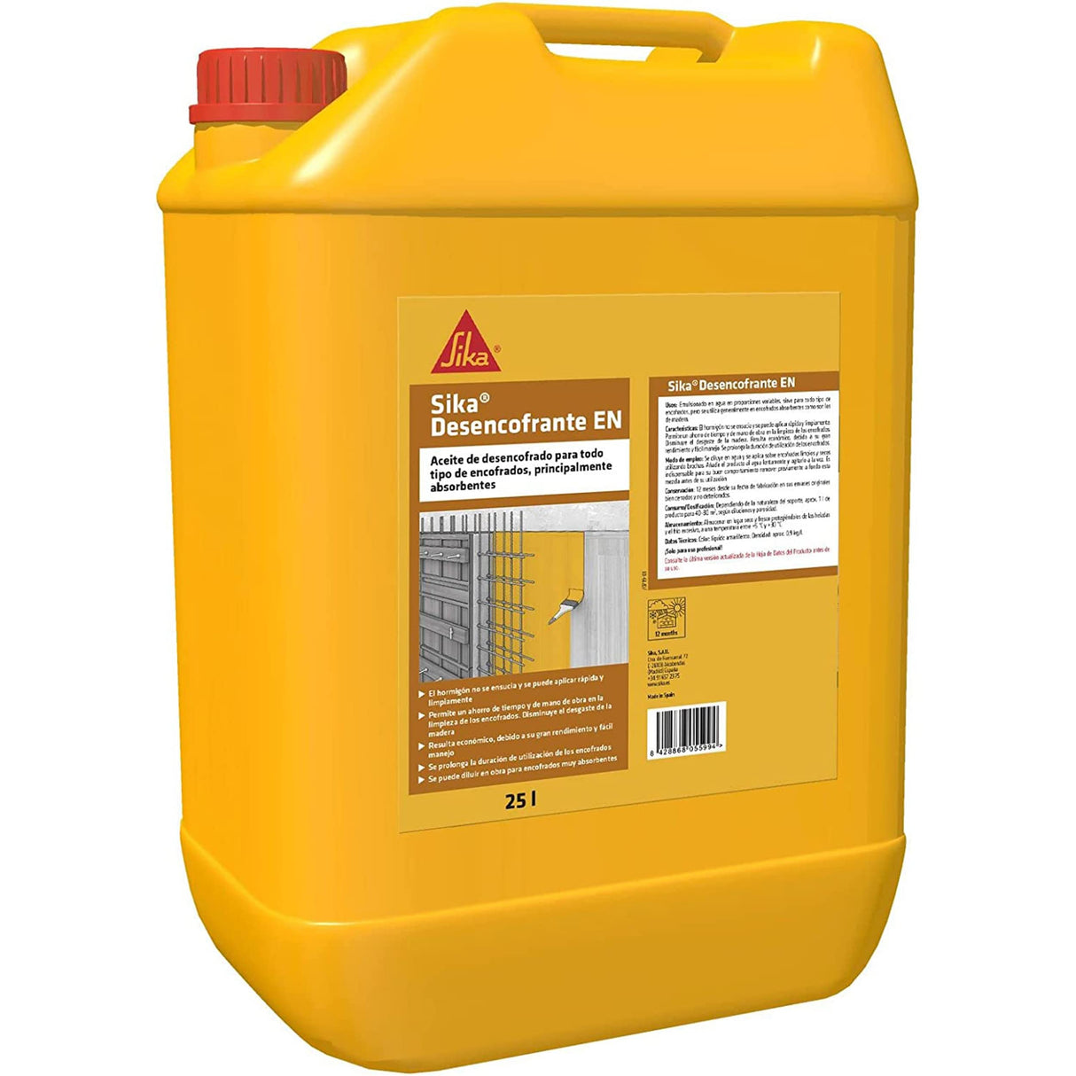 SIKA - Aceite de desencofrado - Sika Desencofrante EN amarillo - Para todo tipo de encofrados - Ideal para encofrados de madera - Listo para usar - 25 L