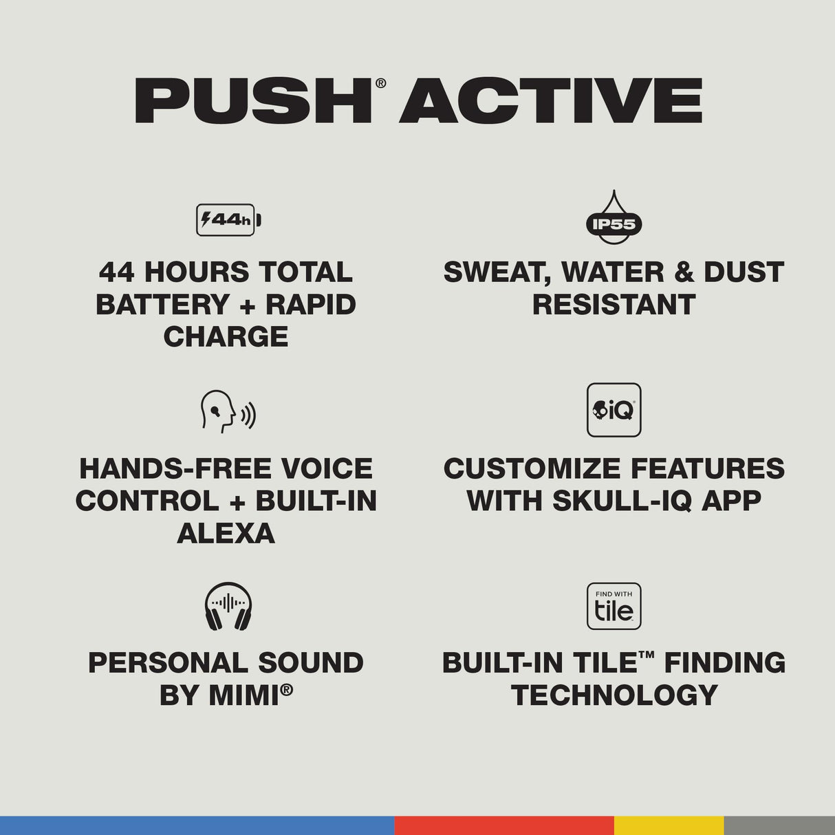Skullcandy Push Active Auriculares In-Ear Inalámbricos, 43 h de Autonomía, Skull-iQ, con Alexa Habilitada, Micrófono, Compatibles con iPhone Android y Dispositivos Bluetooth - Negro