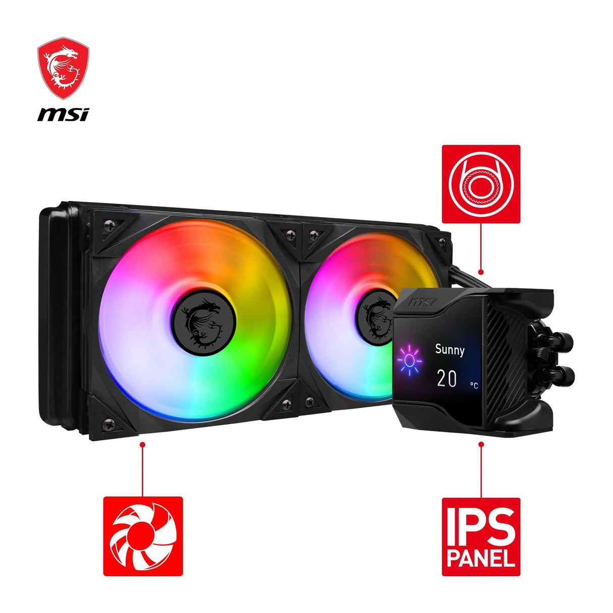 MSI CPU MPG CORELIQUID D240 con refrigeración líquida de 60 mm, 2 ventiladores ARGB de 120 mm, tubos antievaporación y refrigeración GI, compatible con enchufes AMD e Intel