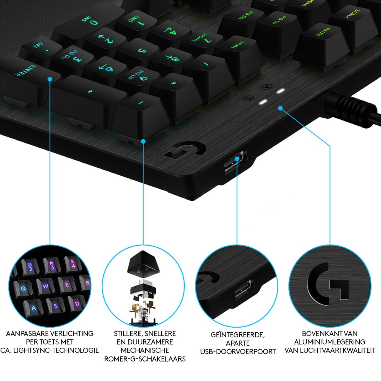 Logitech G512 Teclado Gaming Mecánico, RGB LIGHTSYNC, Teclas retroiluminadas, GX-Linear Rojo, Aleación de Aluminio, Teclas F Personalizables, Paso de USB, Disposición QWERTY US - Carbón/Negro