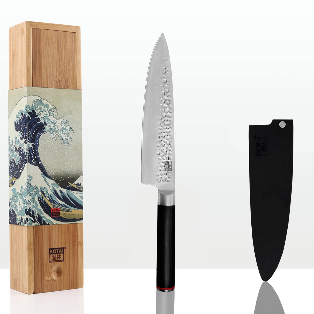 KOTAI | Cuchillo de chef Gyuto | Cuchillo de chef profesional | Hoja de 20 cm | Cuchillos forjados a mano | Acero inoxidable japonés 440C | Mango de madera de Pakka | Tang oculto completo