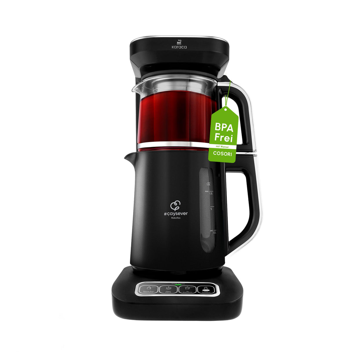Karaca Caysever Robotea Pro - Cafetera y té automática, 4 en 1, de vidrio hablando