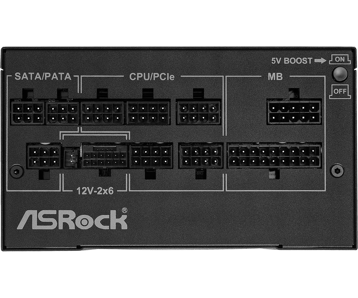Fuente ALIMENTACION ASROCK PG-1000G,PSU,1000W,80 Plus Gold/A,135MM,Modular,PCI-E 5.1 (12+4pin) x1,PCI-E (6+2 Pin) x3,SATA (5 Pin) x9