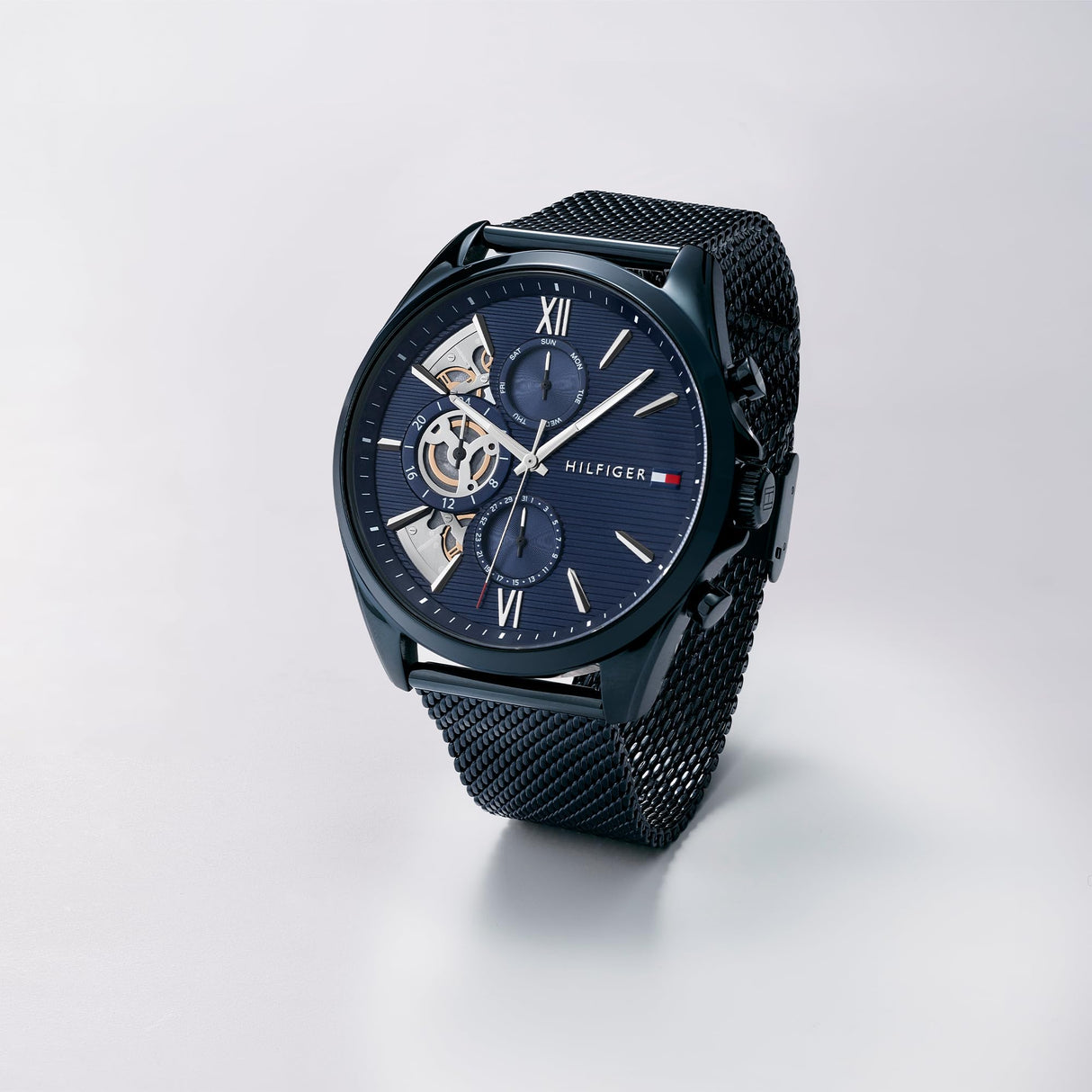 Tommy Hilfiger Reloj Analógico de Cuarzo Multifunción para Hombre con Correa de Malla de Acero Inoxidable Azul - 1710648