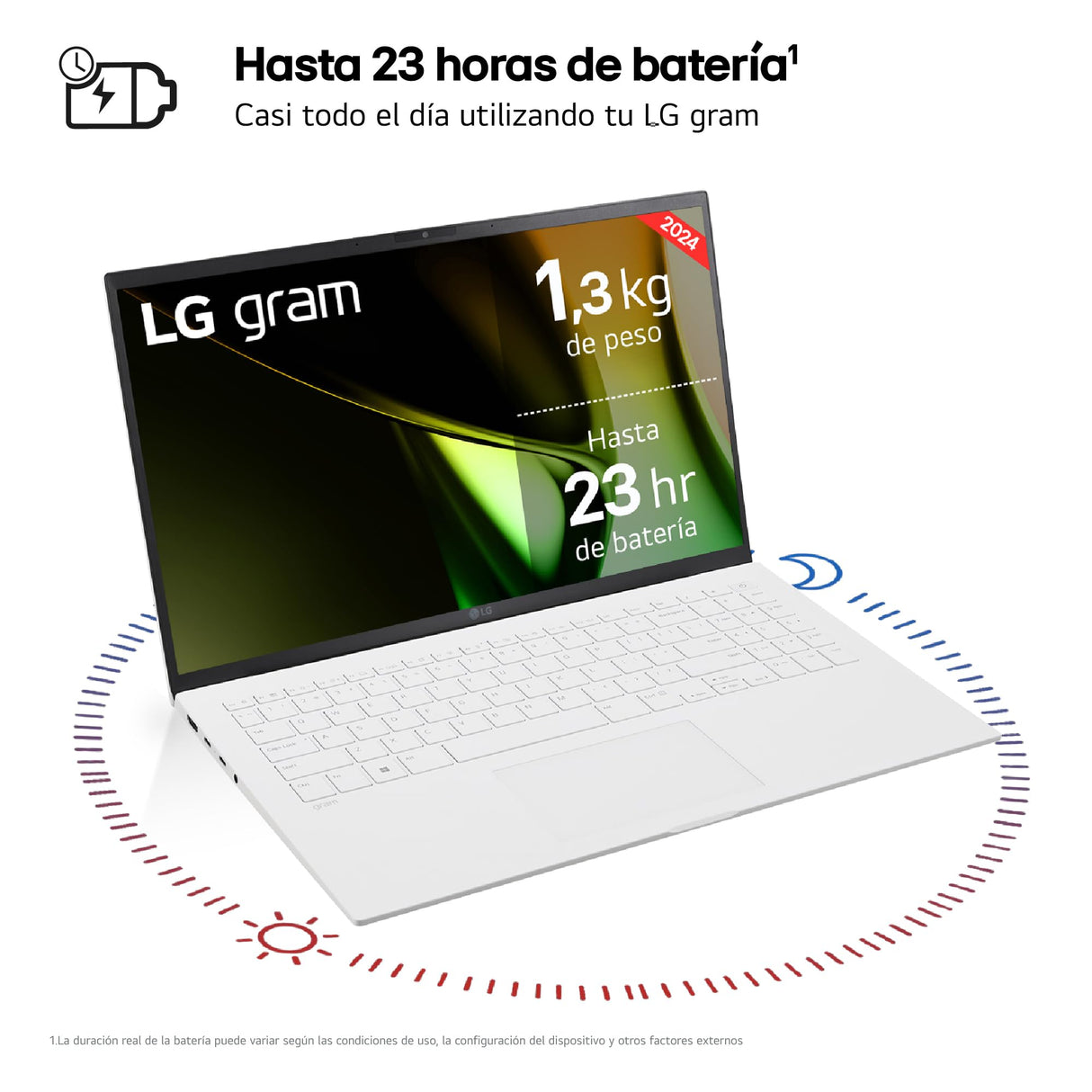 LG gram 15Z90S-G.AD87B - Portátil Ultraligero de 39.6 cm (15.6"), Panel IPS, Intel Core Ultra 7, 32 GB RAM, 1TB SSD, 1290 g, batería hasta 23 h, W11 Home, Blanco, Teclado QWERTY Español