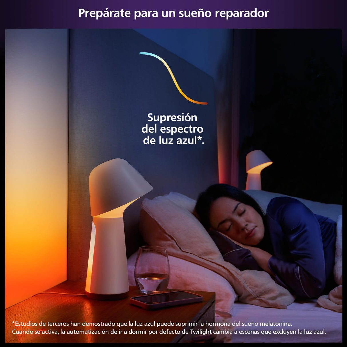 Philips Hue Twilight, Lámpara de mesilla inteligente, optima para dormir y despertar, luz blanca y de color, compatible con Bluetooth, control por voz con Alexa, Apple Home y Google Assistant