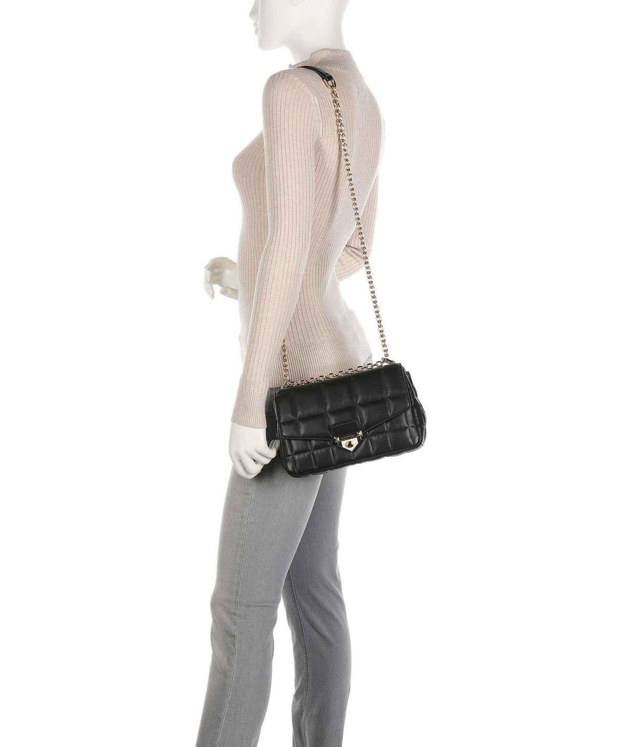 Michael Kors LG Chain Shldr, Bolsa de Hombro Women's, Black, One Size