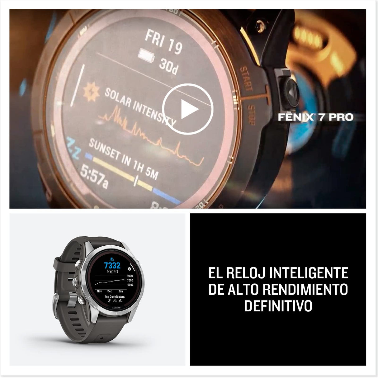 Garmin fēnix 7S Pro Solar, Reloj GPS Multideporte con Carga Solar, Pantalla táctil, Linterna LED, frecuencia cardíaca, mapas, música y 14 días de batería, Plateado