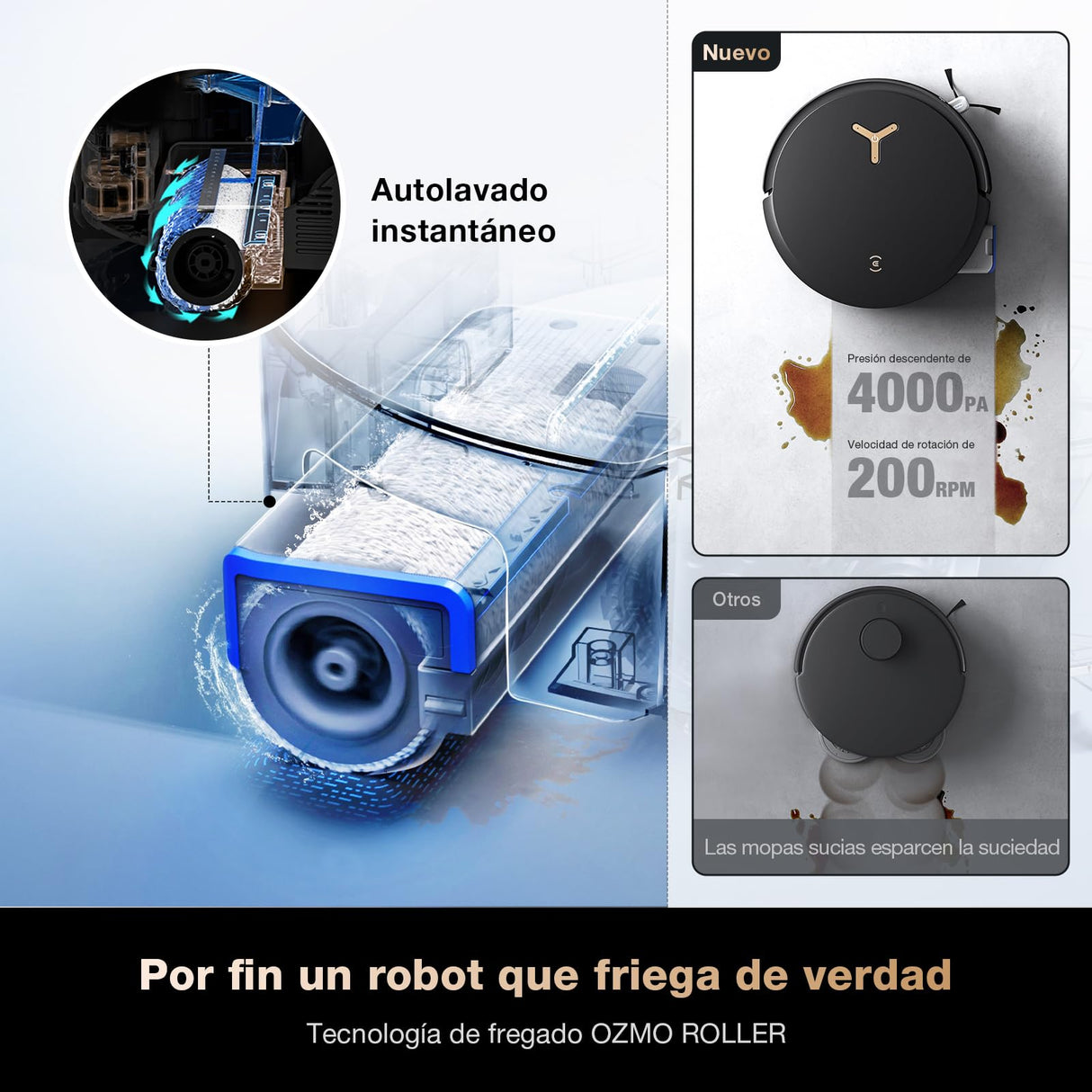 ECOVACS DEEBOT X8 Pro Omni Robot Aspirador y Fregasuelos con Base Automàtico, 18000 Pa, Fregona Autolavante Instantánea OZMO Roller, Lavado con Agua Caliente 75 ℃, Anade Detergente Automatico, Blanco