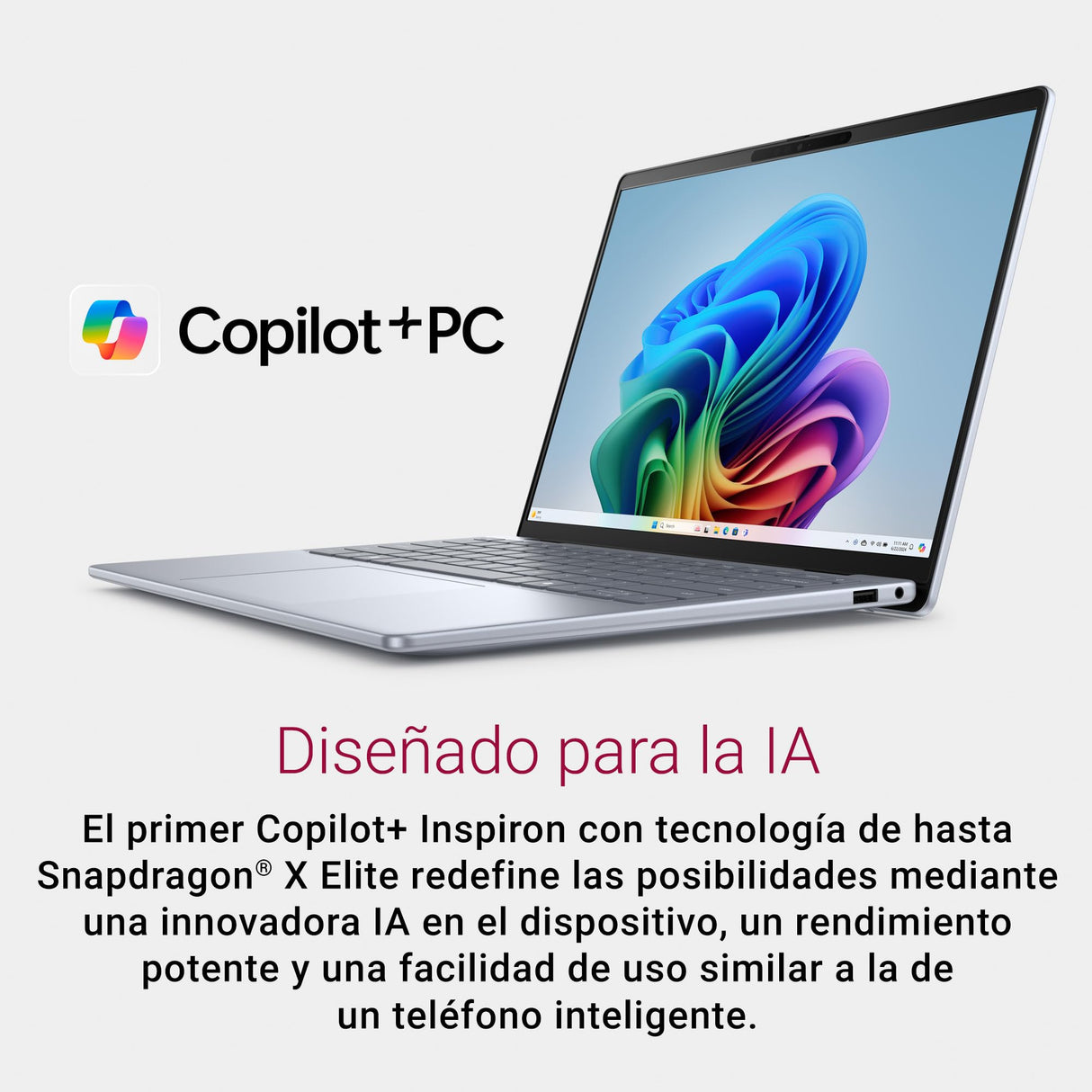 Dell Inspiron 14 Plus 7741 Copilot+ PC Ordenador Portátil 14" Pantalla QHD+ 60 Hz, Snapdragon X Plus, 16 GB RAM, 1 TB SSD, Adreno GPU, Windows 11 Home, Teclado retroiluminado Español - Platino