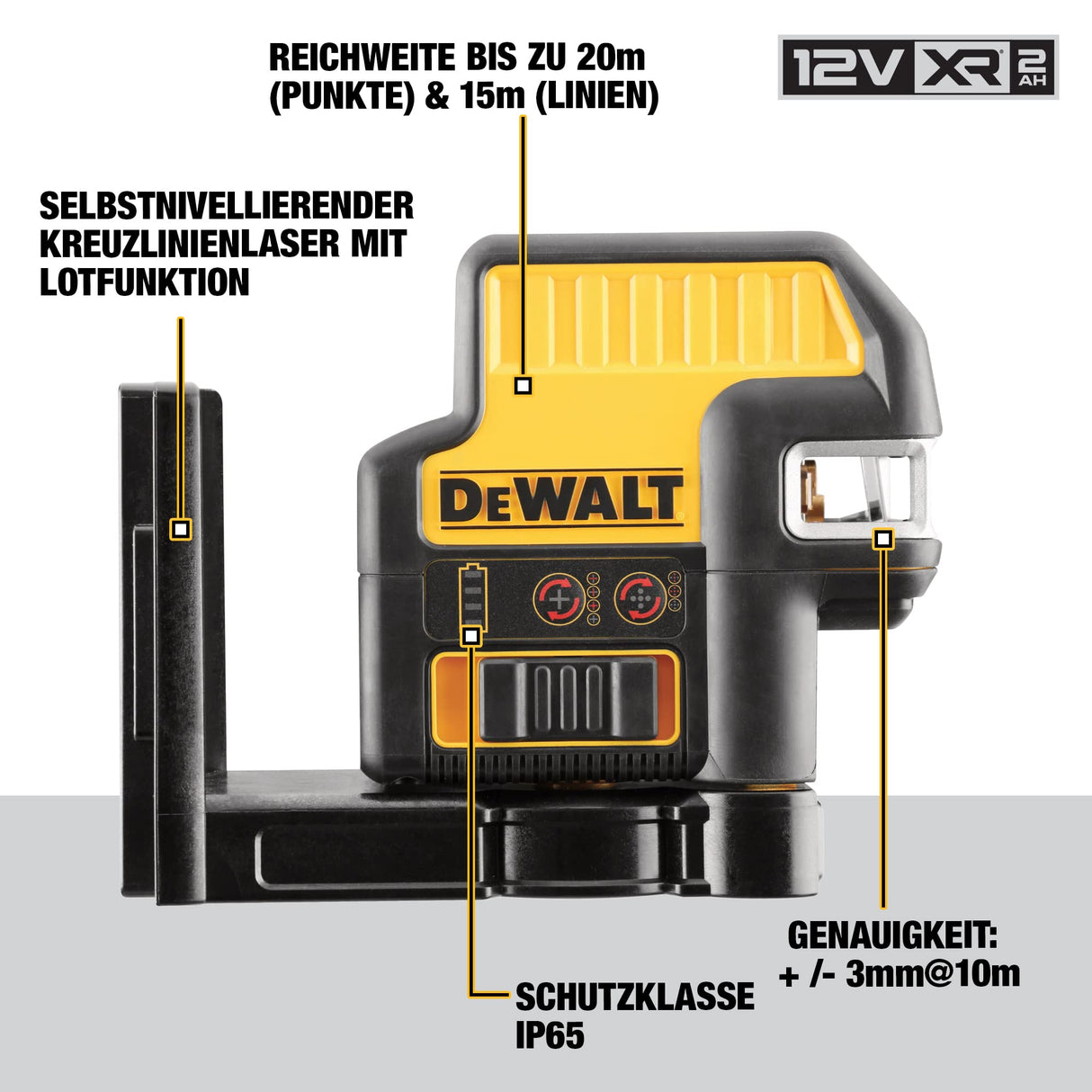 DeWalt DCE0822D1R-QW Láser autonivelante de líneas en Cruz + 2 Puntos 10,8V-Rojo, 10.8 V