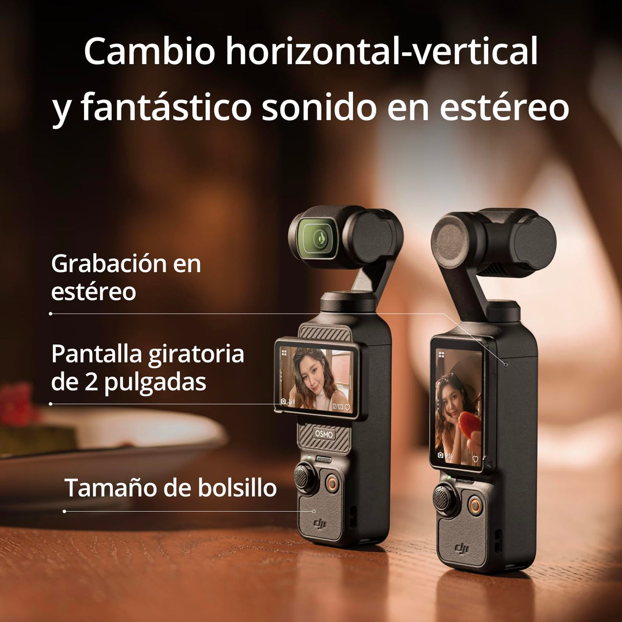DJI Osmo Pocket 3, cámara con CMOS 1'' y vídeo 4K/120 fps, estabilización en 3 ejes, enfoque rápido, seguimiento de caras/objetivos, pantalla táctil giratoria de 2", cámara de vídeo pequeña