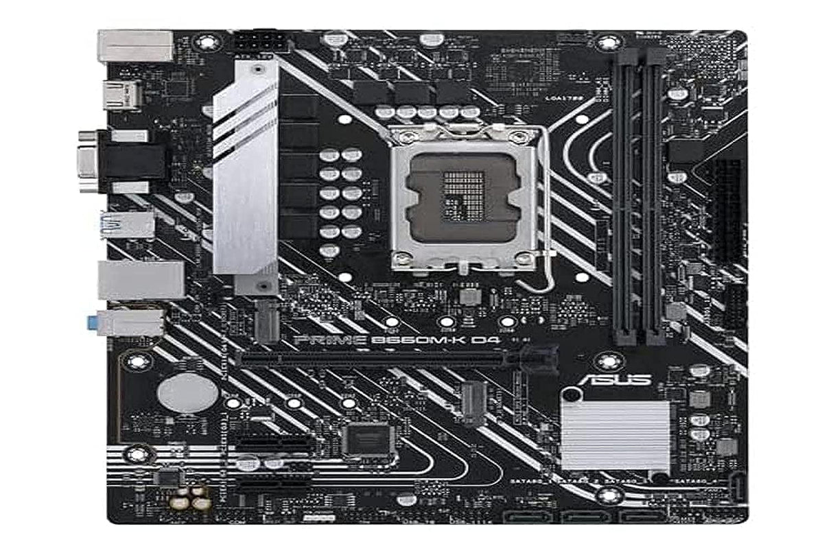Asus Prime B660M-K D4 - Placa Base Intel B660 (LGA 1700) mATX con PCIe 4.0, Dos Ranuras M.2, DDR4, HDMI®, D-Sub, Realtek 1Gb Ethernet, USB Frontal 3.2 Gen 1, Control de iluminación ASUS - Negro
