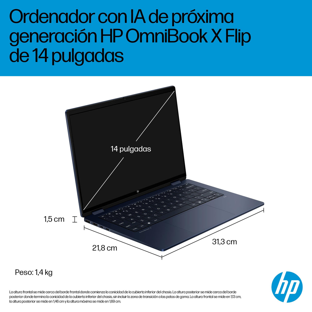 HP Omnibook X Flip - Ordenador portátil Convertible de 14" OLED 3K táctil (Intel Ultra 7-258V EVO, 32GB RAM, 1TB SSD, Intel ARC Graphics, Windows 11, WiFi 7) Silver- Teclado QWERTY Español