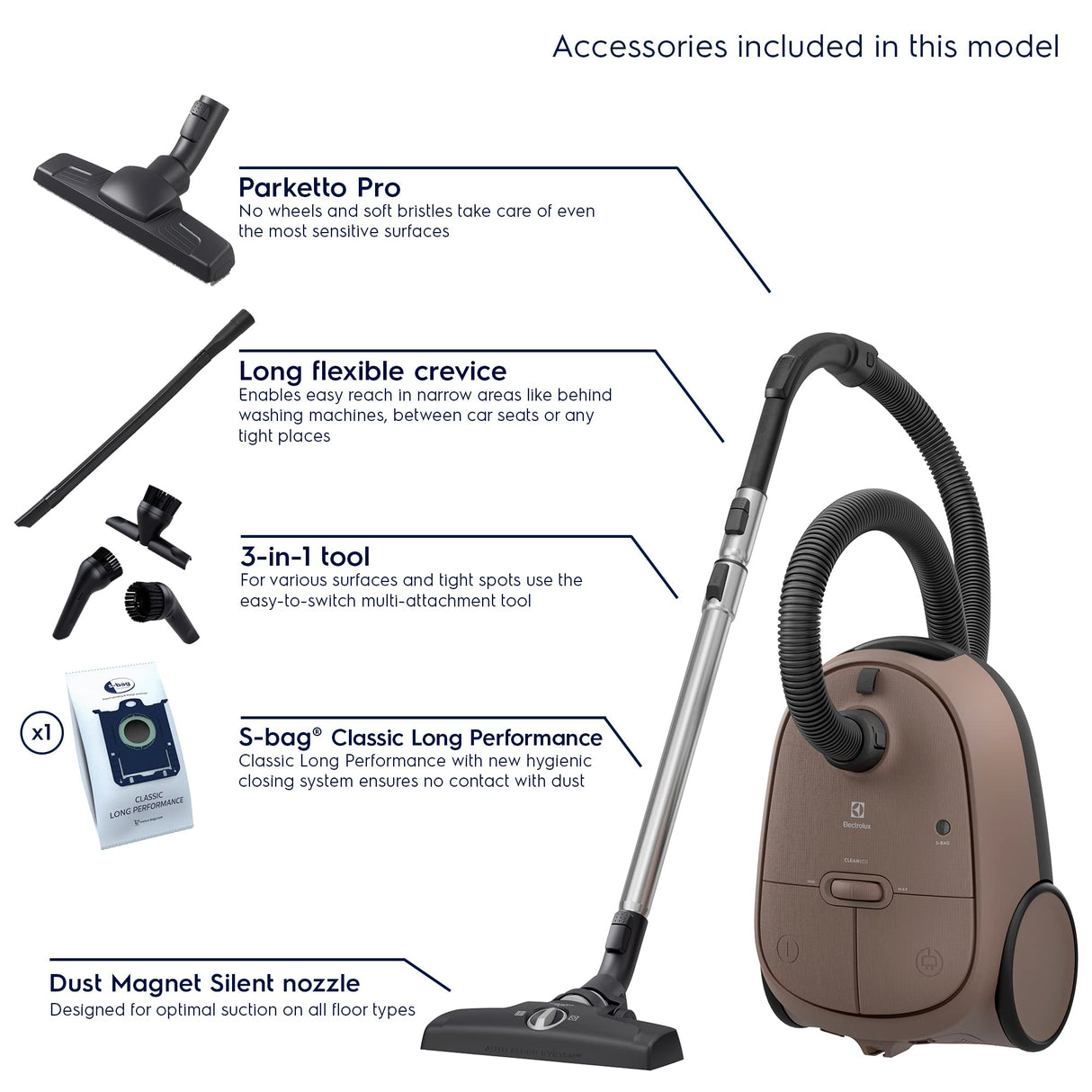 Electrolux EB61 C3 WBL Aspirador Trineo con Bolsa, Marrón Avellana