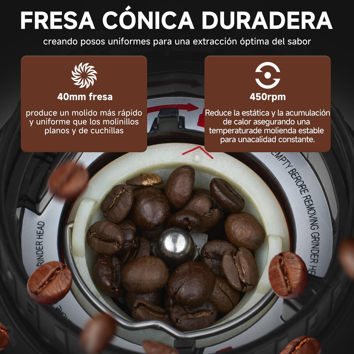 AMZCHEF Molinillo de Café Eléctrico con Soporte Desmontable y Contenedor | Panel Táctil LCD | 24 Regulable de Molido Molinillo de Café con Muelas para Espresso/Drip/Pour Over/Cold Brew/French Press