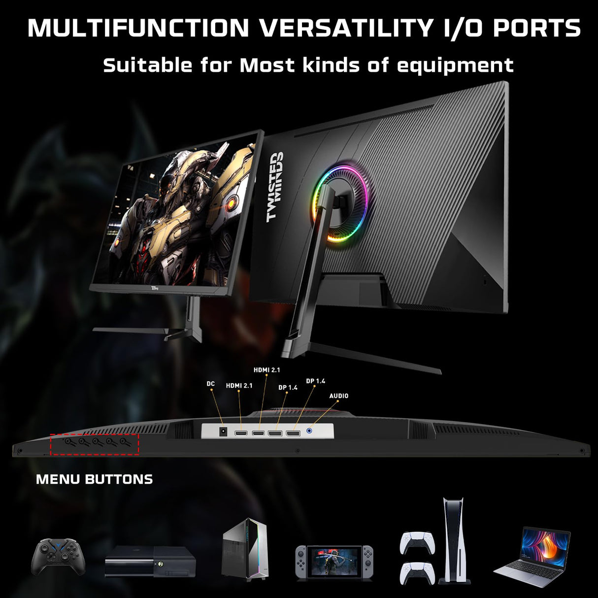 Twisted Minds Monitor para Gaming, Pantalla de 32 Pulgadas Fast VA - Resolución 2560 x 1440 QHD, frecuencia actualización 180 Hz, relación Aspecto 16:9, Tiempo Respuesta 1 ms - Negro (TM32QHD165VA)