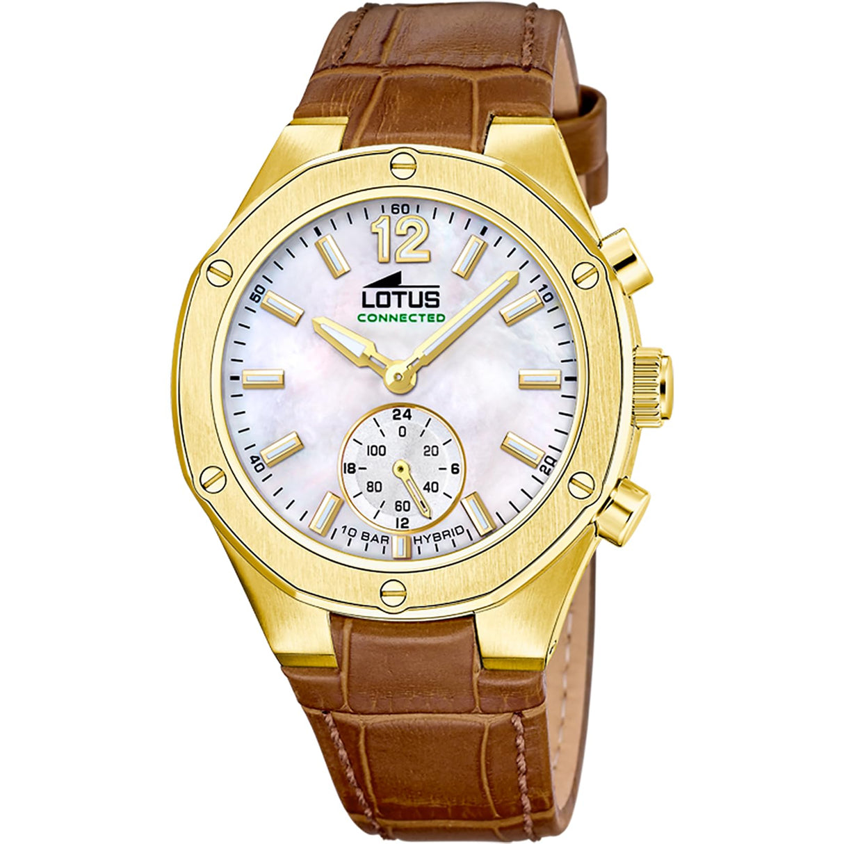 Lotus Reloj Mujer 18973/1 Connected Caja de Acero Inoxidable 316l Dorado Correa de Piel Marrón