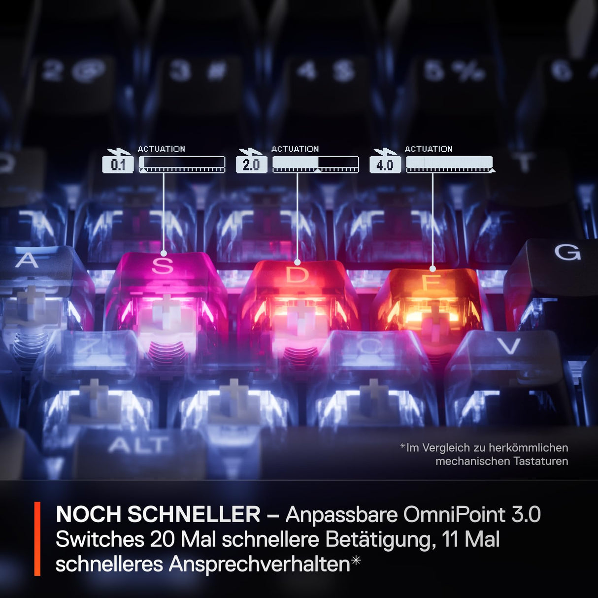 SteelSeries Apex Pro Gen 3 - Teclado Gaming HyperMagnetic - Interruptores OmniPoint 3.0 - Accionamiento Ajustable - Rapid Trigger - Preajustes - Modo protección - Rapid Tap - USB-C - DE Layout QWERTZ