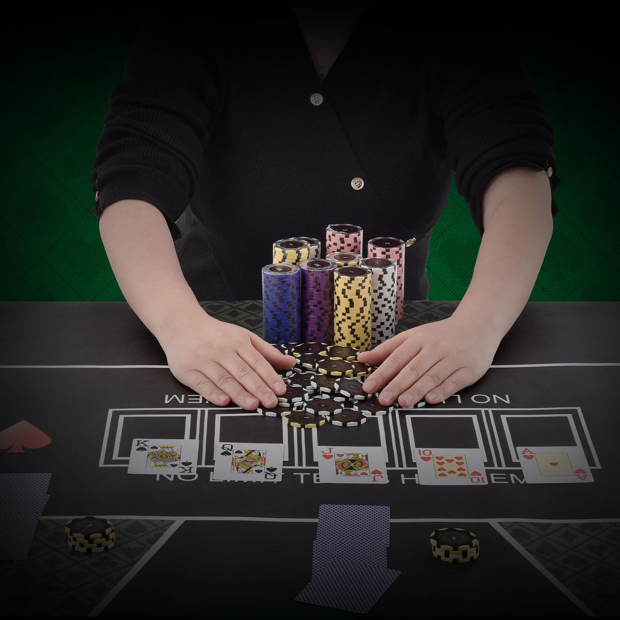 VEVOR Estuche de Póquer 500 Fichas de Póker de Clay y ABS 14g 40x3,3mm con 2 Barajas de Cartas Texas Holdem 1 Botón de Distribuidor y 2 Botones Ciegos para Juegos de Apuestas Blackjack Casino en Casa