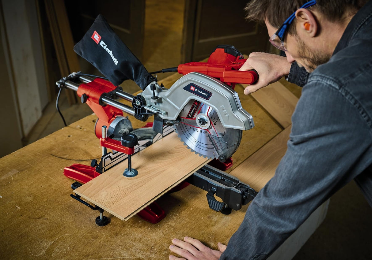 Einhell Sierra de tracción, vaivén e inglete TE-SM 10 L Dual (2100 W, hoja Ø254 mm, ancho de corte 305 mm, profundidad de corte 85 mm, láser de línea de corte, inclinación de cabezal a ambos lados)