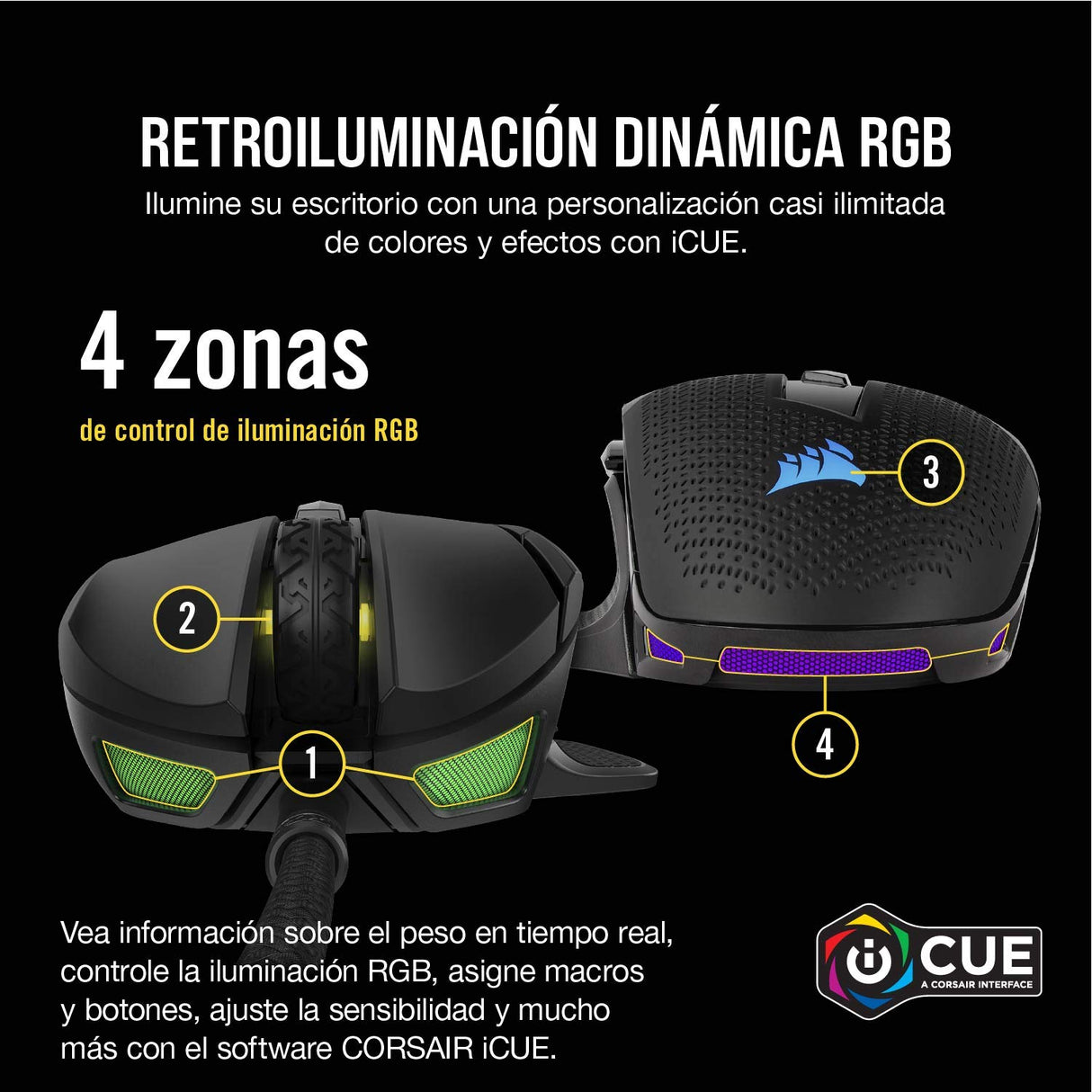 Corsair NIGHTSWORD RGB Ratón de Juego FPS/MOBA con Cable - 18.000 PPP - 10 Botones Programables - Sistema de Pesas - Compatible con iCUE - PC, Mac, PS5, PS4, Xbox - Negro